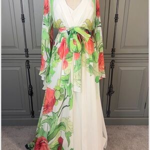 Elie Saab flowy silk Floral Maxi Dress NWT